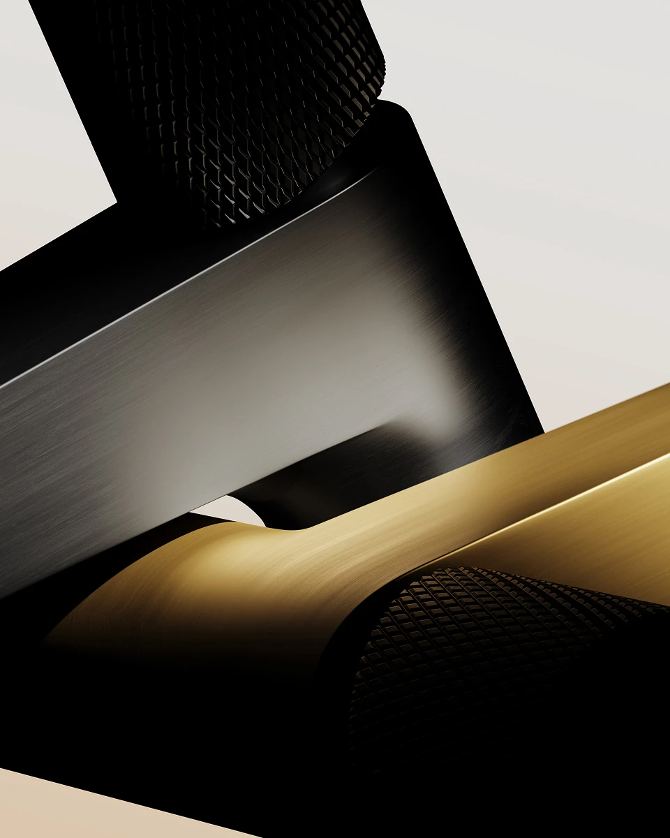 Detail of a CONTOUR mixer with diamond-cut milling in black and gold