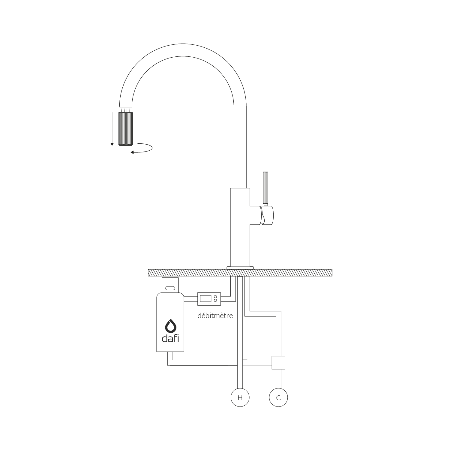 mitigeur de cuisine avec douchette extractible et ensemble de filtration