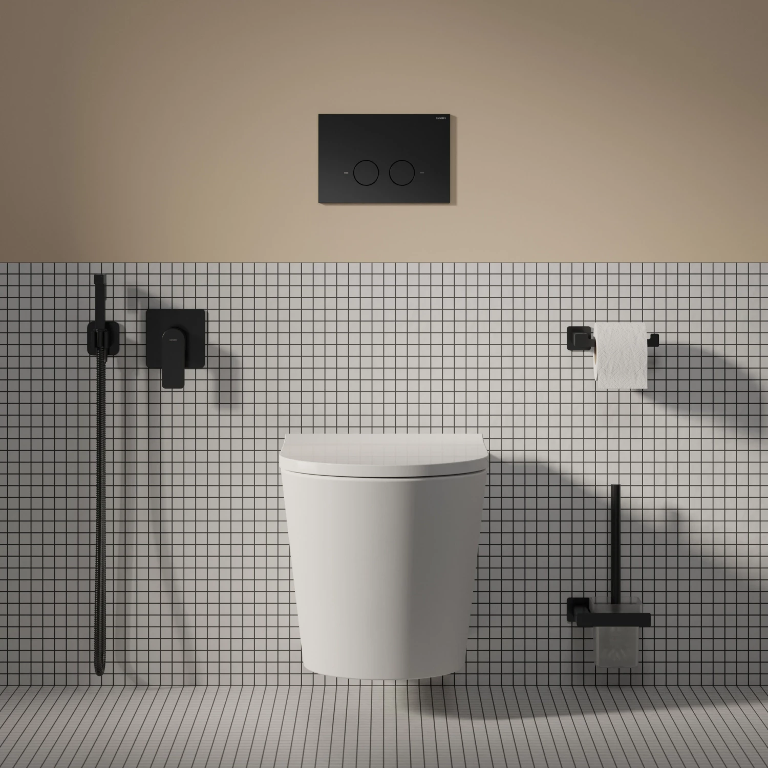STRONGFRAME concealed frame for a wall-mounted toilet + STEEL-R45 stainless steel flush plate